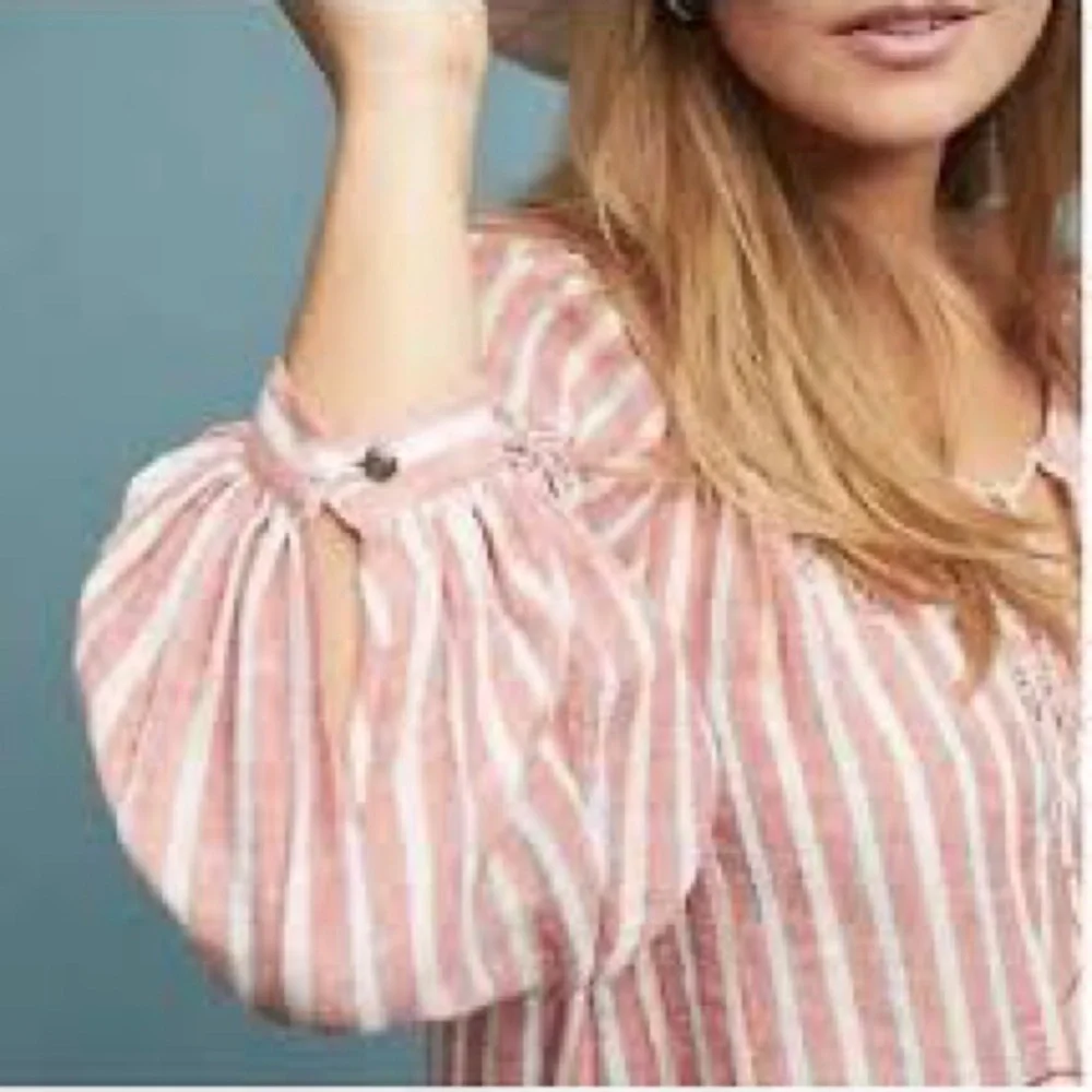 Anthropologie Pink Striped Embroidered Blouse - Picture 3 of 11